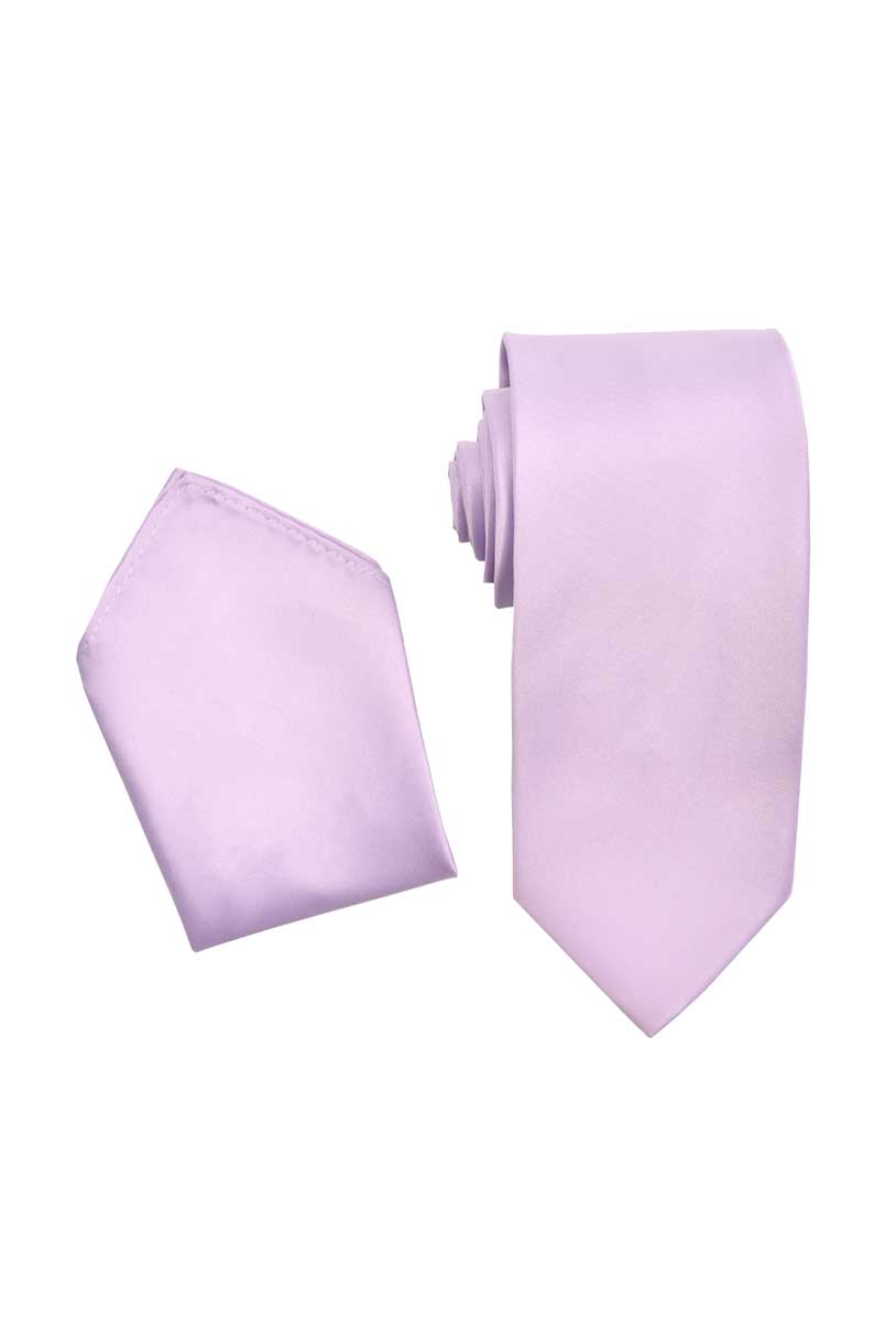 Men S Premium Lavender Lilac Necktie With Matching Pocket Square Set