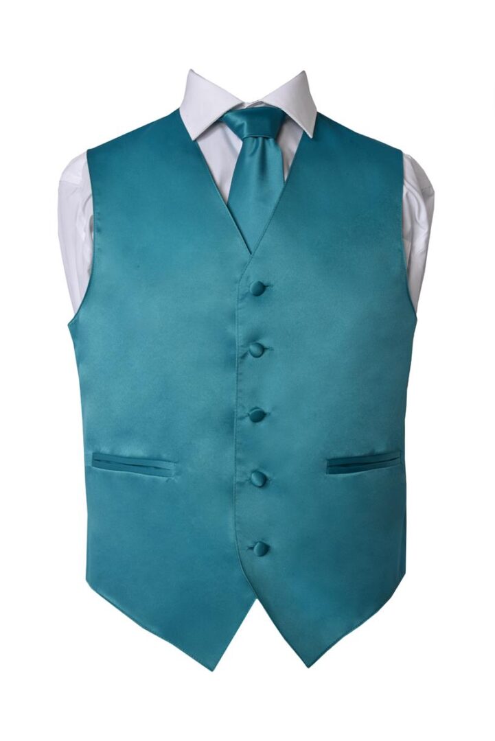 Premium Solid Tael Vest and Necktie Pocket Square 4 Piece Set