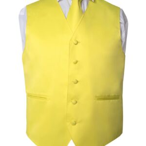 Premium Solid Yellow Vest and Necktie Pocket Square 4 Piece Set