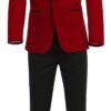Men’s red velvet tuxedo jacket with black shawl lapel Slim fit red velvet dinner jacket for men Luxury red velvet blazer for weddings and prom Men’s formal red velvet tuxedo coat Black shawl lapel velvet tuxedo jacket by King Formal Wear Modern slim fit red velvet dinner jacket for black tie events