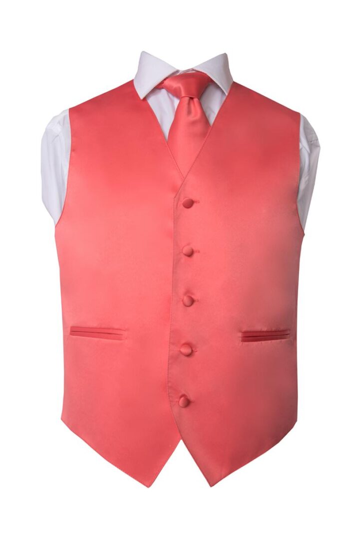 Premium Solid Pink vest and Necktie Pocket Square 4 Piece Set
