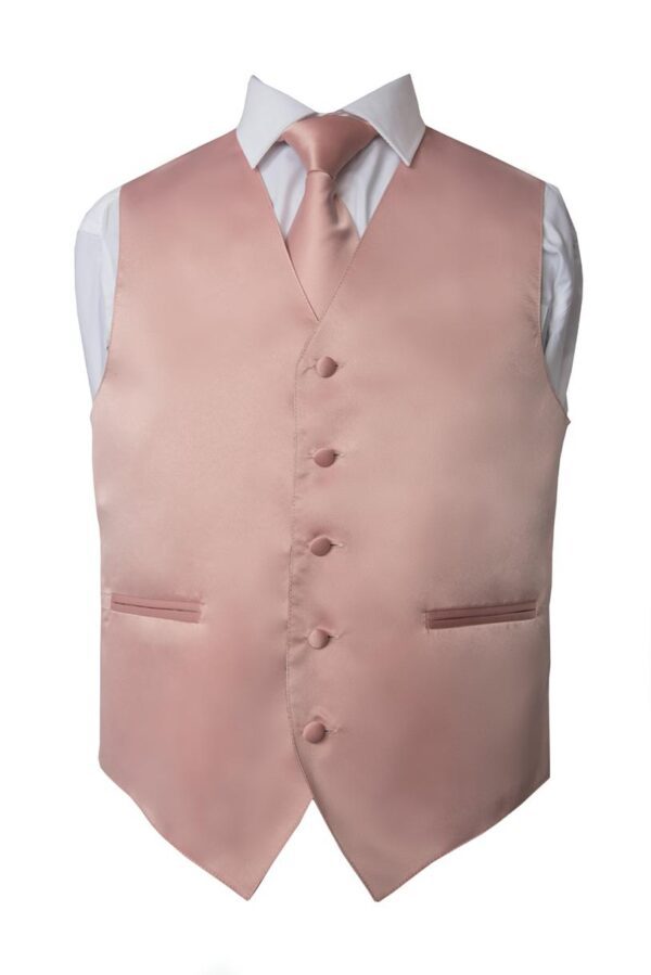 Premium Solid Light Pink Vest and Necktie Pocket Square 4 Piece Set