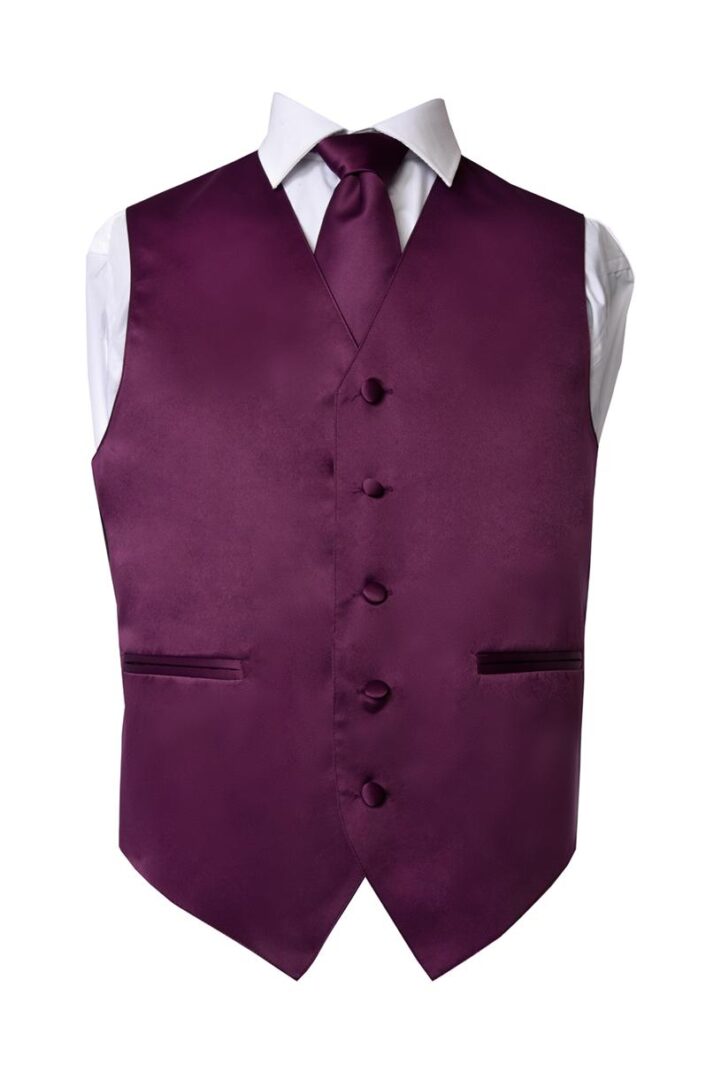 Premium Solid Purple Vest and Necktie Pocket Square 4 Piece Set