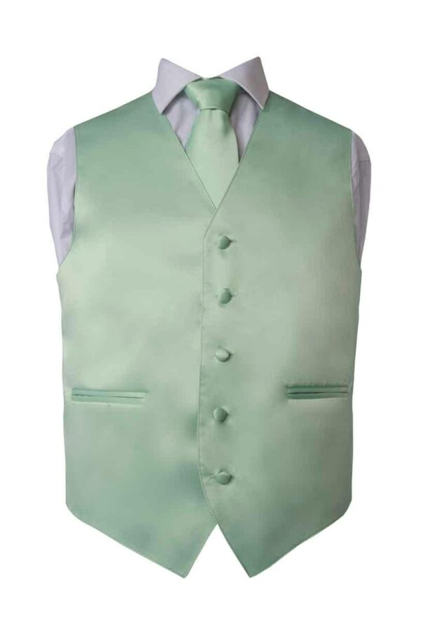 Premium Solid Laurel Green Vest and NeckTie Pocket Square 4 Piece Set