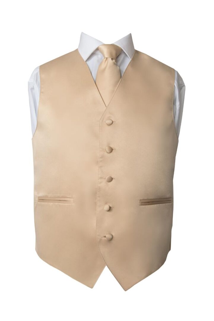 Premium Solid Cream vest and Necktie Pocket Square 4 Piece Set