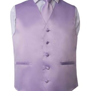 Premium Solid Lavender-Lilac Vest and Necktie Pocket Square 4 Piece Set