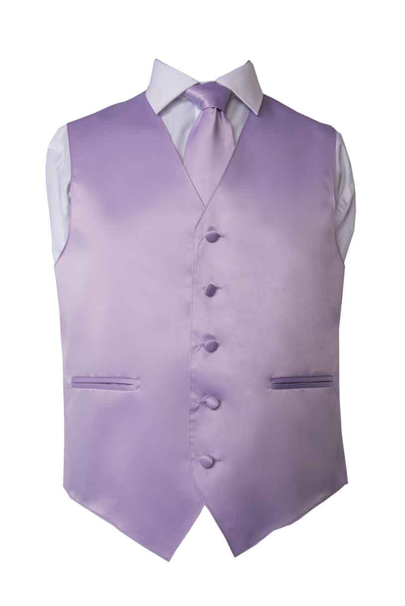 Premium Solid Lavender-Lilac Vest and Necktie Pocket Square 4 Piece Set
