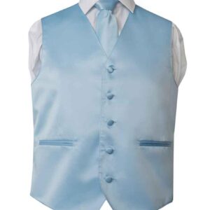 Premium Solid Baby Blue Vest and Necktie Pocket Square 4 Piece Set