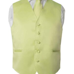 Premium Solid Lime Green Vest and Necktie Pocket Square 4 Piece Set