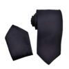 Premium Solid Black NeckTie Pocket Square 4 Piece Set