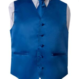 Premium Solid Royal Blue Vest and NeckTie Pocket Square 4 Piece Set