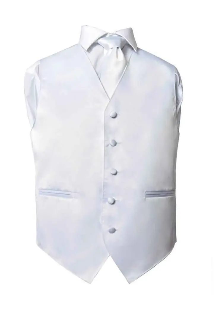 Men's Premium white Solid Vest And Necktie for Suits & Tuxedos