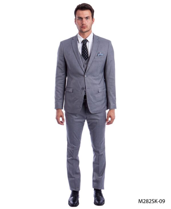 Mid Gray Slim Fit Three Piece Two Button Suit with Stretchy Fabric