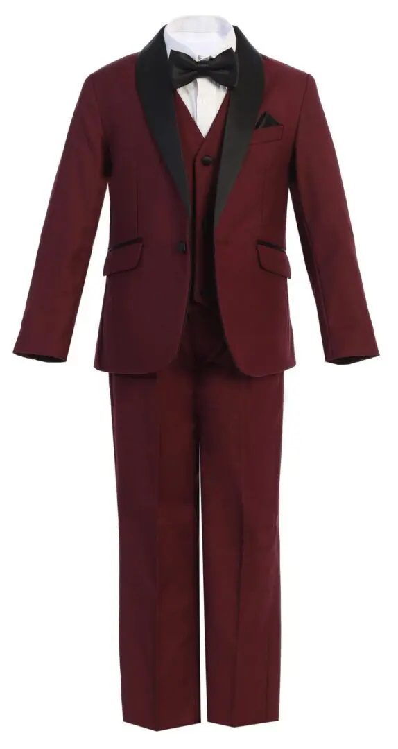 Premium Burgundy five piece shawl lapel tuxedo set Includes Jacket.