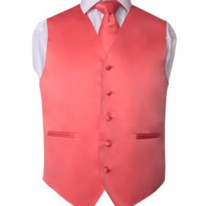 Men's Premium coral Solid Vest and Necktie for Suits & Tuxedos