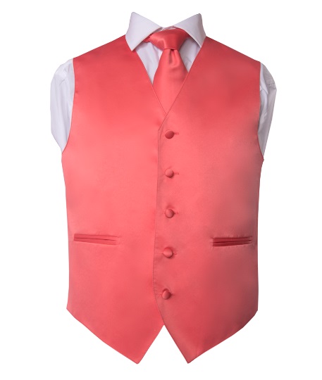 Men's Premium coral Solid Vest and Necktie for Suits & Tuxedos