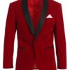 Men's Cherry Red on Black Slim fit Five Piece Shawl Lapel Tuxedo Set