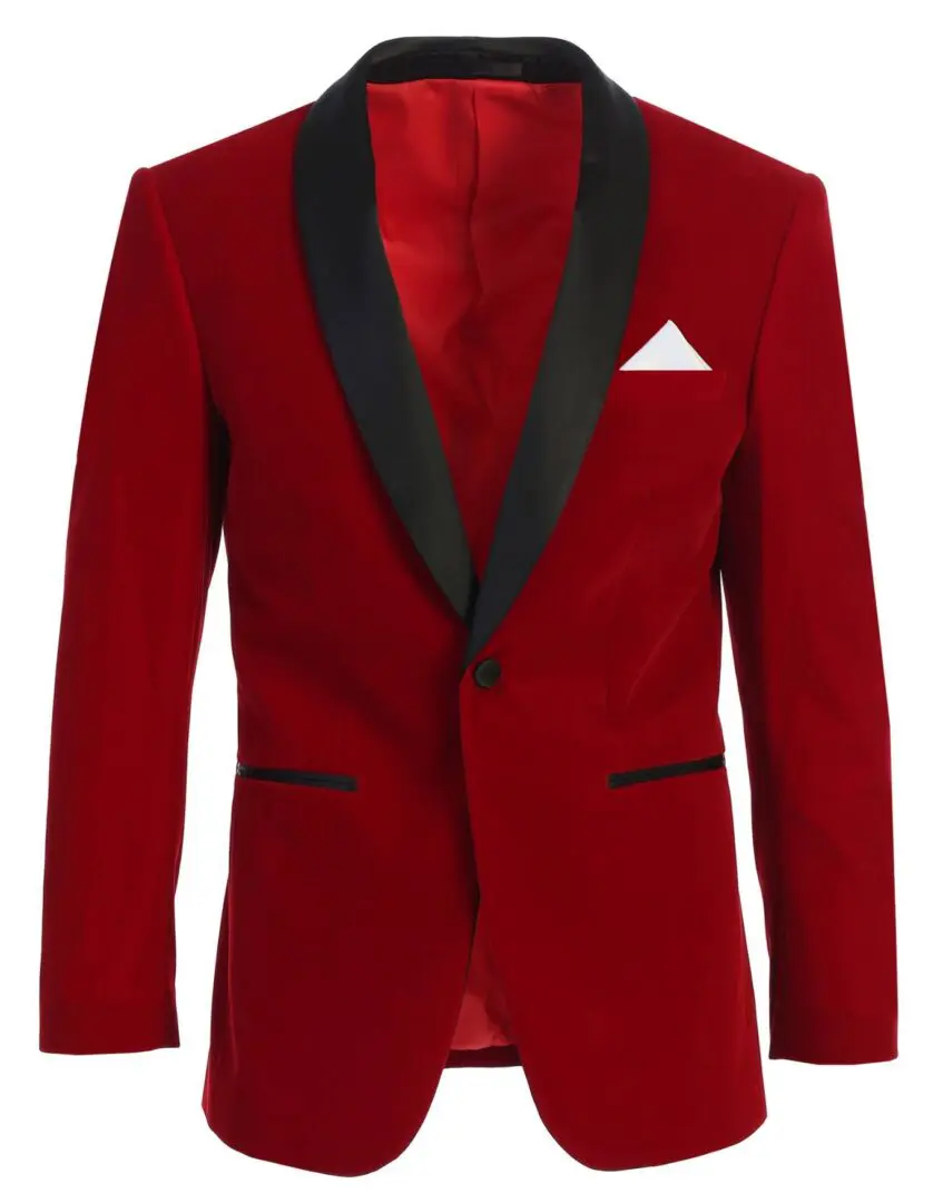 Men's Cherry Red on Black Slim fit Five Piece Shawl Lapel Tuxedo Set