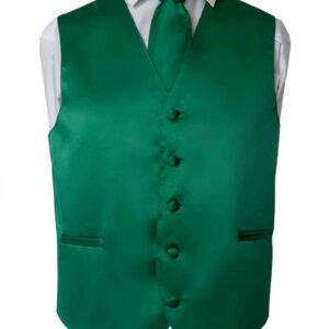 Men's Premium Green Solid Vest and NEcktie for Suits & Tuxedos