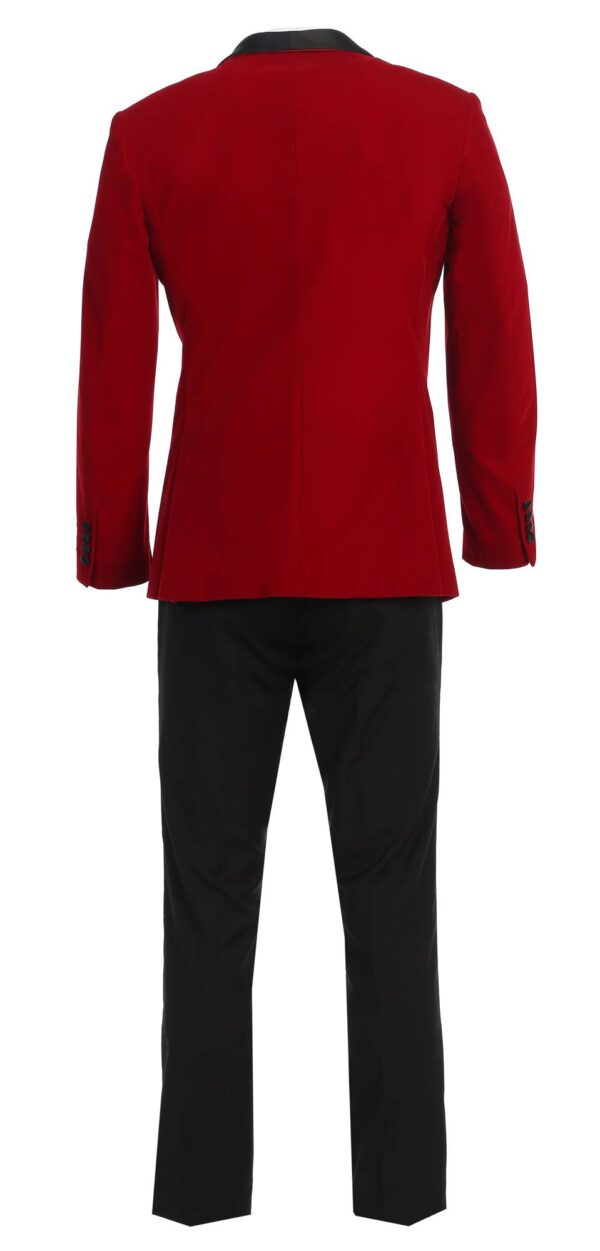 Cherry Red on Black Five Piece Shawl Lapel Tuxedo Set Stunning Design
