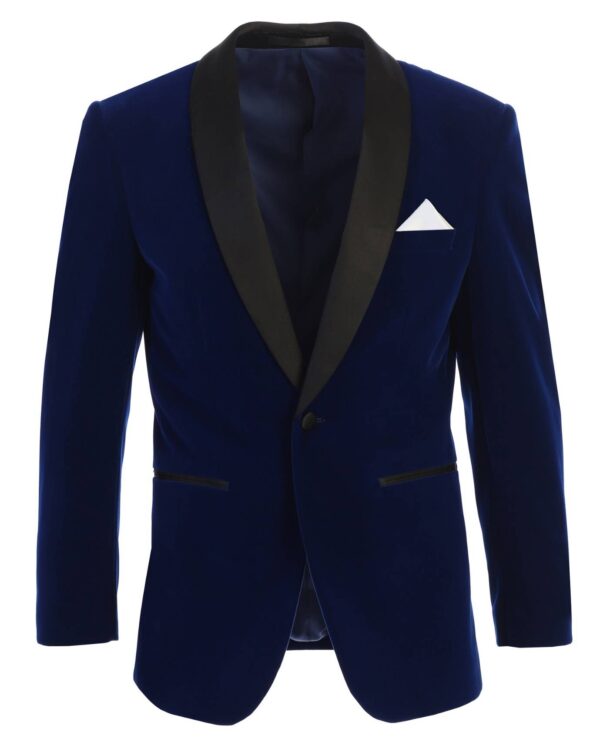 Men's Navy Blue on Black Five Piece Shawl Lapel Tuxedo Set Stunning Design