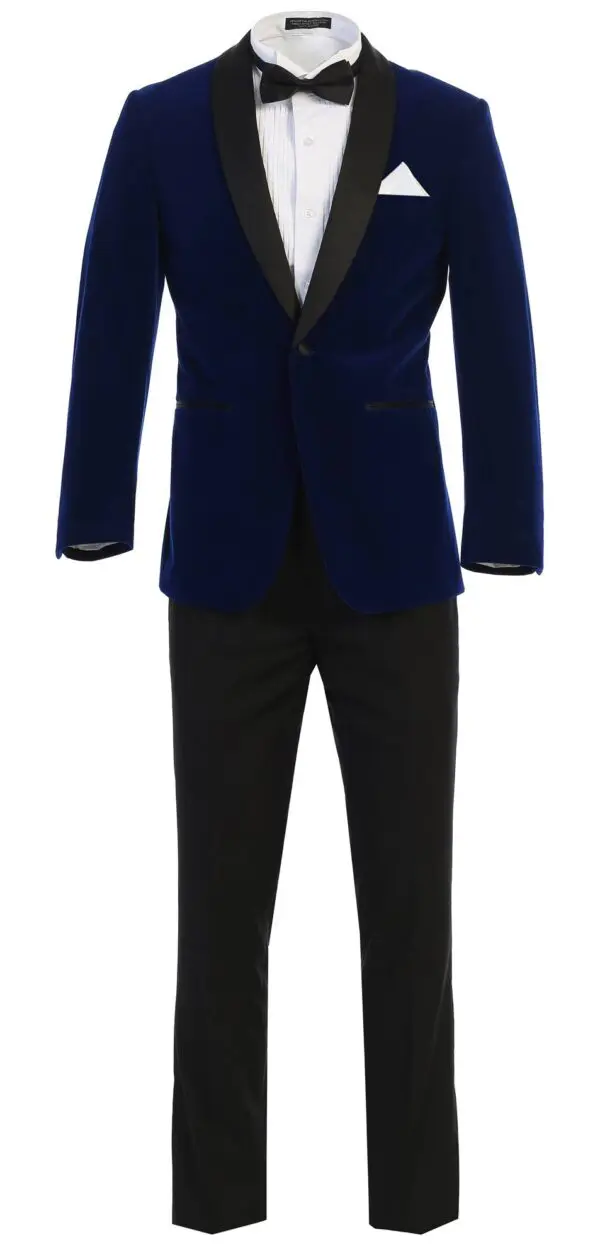 Premium Navy Blue on Black Shawl Lapel Tuxedo Set Stunning Design