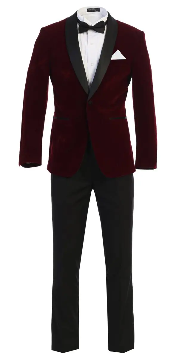 Premium Red on Black Slim fit Five Piece Shawl Lapel Tuxedo Set