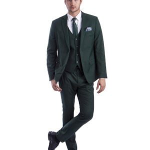 Men's Hunter-Green Slim Fit Three Piece Two Button Suit Stretchy Fabric