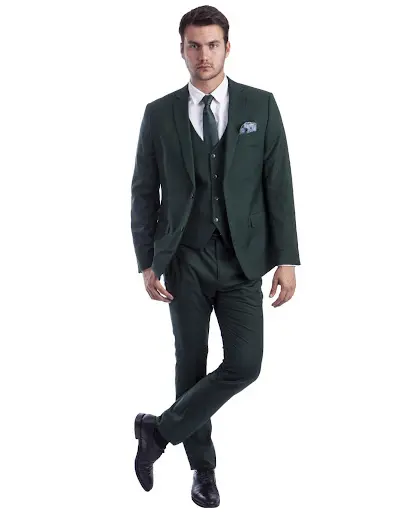 Men's Hunter-Green Slim Fit Three Piece Two Button Suit Stretchy Fabric