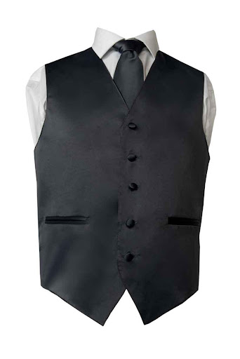 Premium Black Solid Vest & Necktie For Suits & Tuxedos