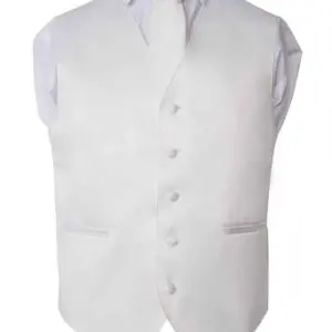 Solid White Vest & NeckTie Pocket Square 4 Piece Set