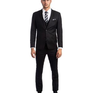 Men's Black Slim Fit Three Piece Two Button Suit