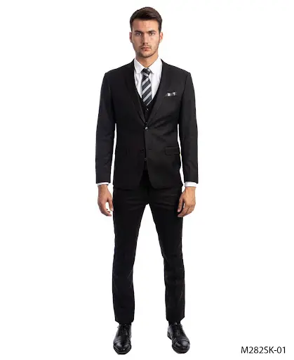 Men's Black Slim Fit Three Piece Two Button Suit