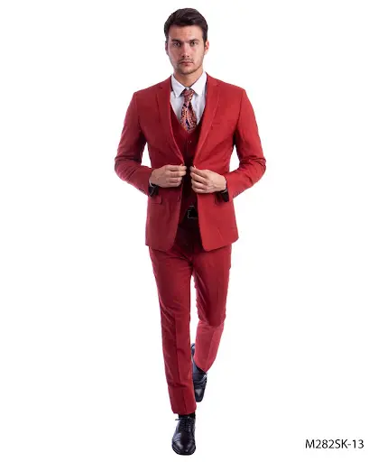 burgundy Slim Fit Three Piece Two Button Suit