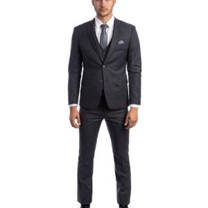 Men's Charcoal Grey Slim Fit Three Piece Two Button Suit