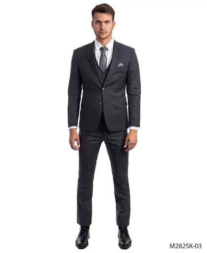 Men’s Premium Charcoal Gray Slim Fit Three Piece Two Button Suit with ...
