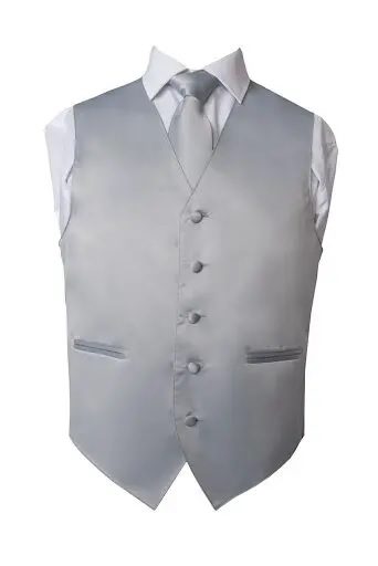 Grey Solid Vest NeckTie Bow Tie Pocket Square