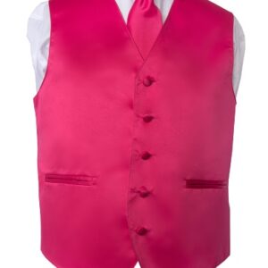 Solid Hot Pink Vest and NeckTie Set for Suits & Tuxedos