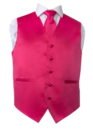 Solid Hot Pink Vest and NeckTie Set for Suits & Tuxedos
