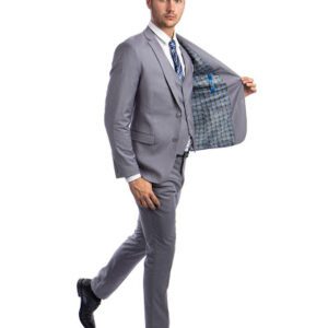 Grey Slim Fit Three Piece Two Button Suit