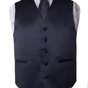 Men’s Premium Black Solid Vest includes matching NeckTie for Suits