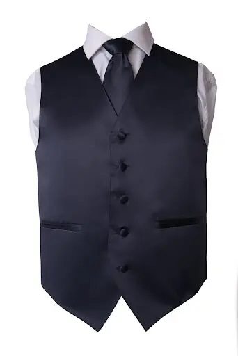 Men’s Premium Black Solid Vest includes matching NeckTie for Suits