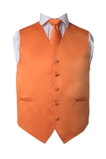 Orange Solid Vest With Matching NeckTie Set for Suits