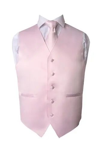 Pink Solid Vest with matching Vest NeckTie for Suits