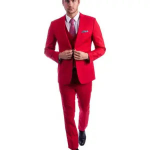 Red Slim Fit Three Piece Two Button Suit
