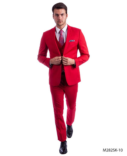 Men’s Premium Red Slim Fit Three Piece Two Button Suit with Stretchy ...