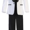 White with Blackfive piece shawl lapel tuxedo set Includes Jacket