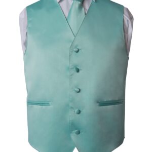 Men’s Aqua Solid Vest Set with Tie, Bow Tie & Pocket Square – Formal Tuxedo Vest for Weddings, Prom & Groomsmen