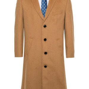 Men's Camel Light Brown 100% Wool and Cashmere Long Jacket
