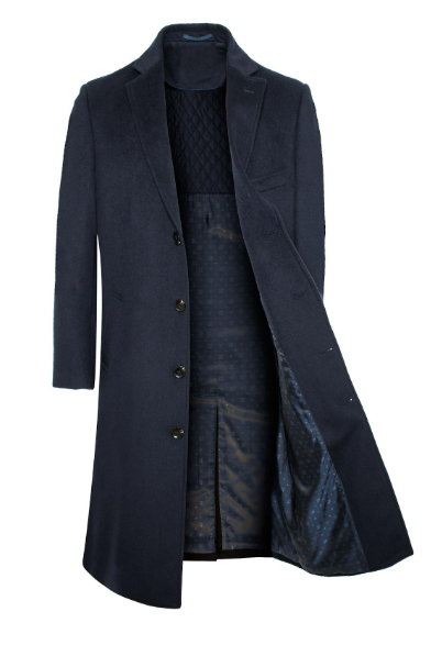 Navy Blue Wool and Cashmere Long Jacket and Cashmere Carcoat